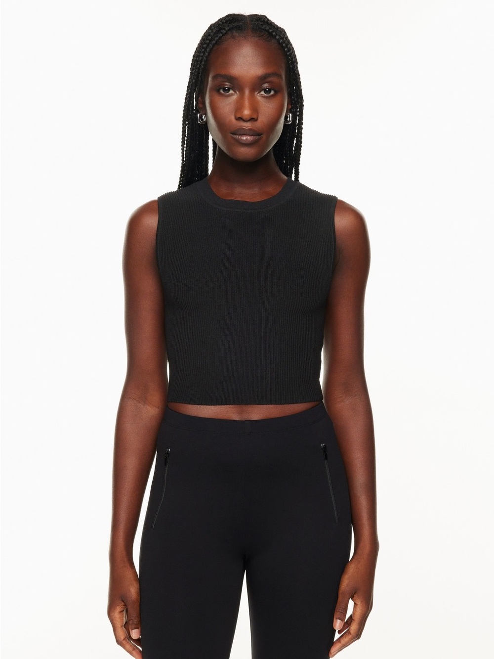 Babaton Sculpt Knit Black Ribbed Crop Tank S